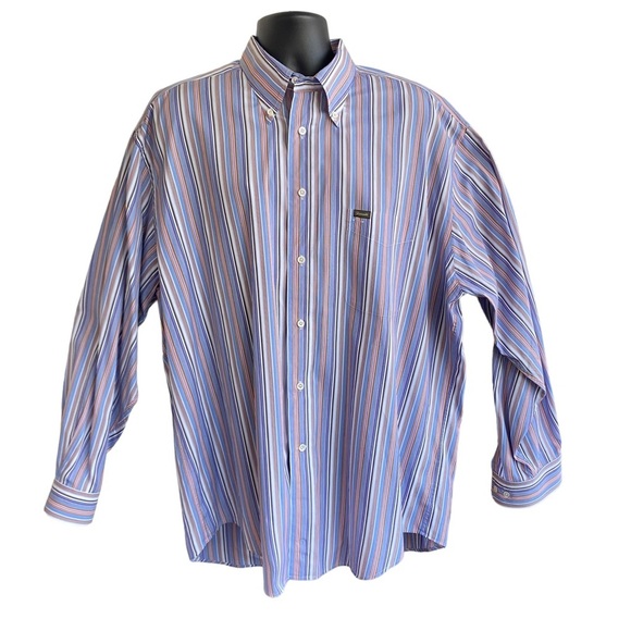 FACONNABLE Blue & Orange Striped Relaxed Fit Long Sleeve Cotton Shirt Size XXL - Picture 1 of 6